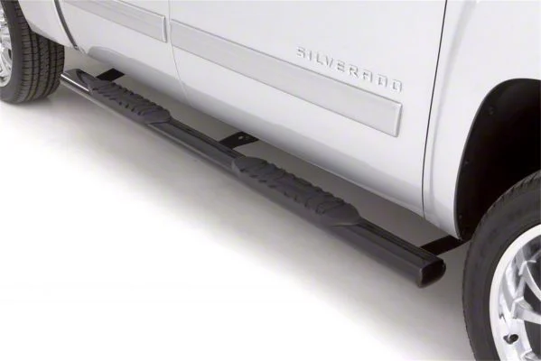 5-Inch Oval Straight Nerf Side Step Bars; Black (19-26 Silverado 1500 Crew Cab)