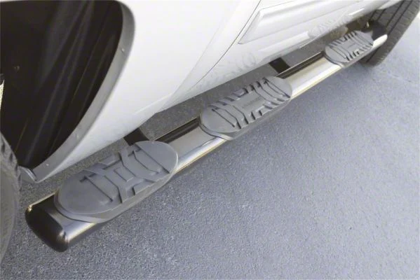 5-Inch Oval Wheel-To-Wheel Nerf Side Step Bars; Polished Stainless (19-26 Silverado 1500 Crew Cab w/ 6.50-Foot Standard Box)