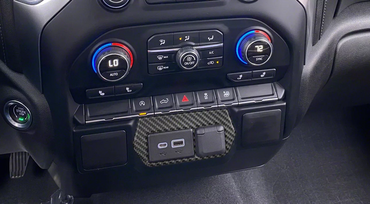 USB Center Dash Accent; Domed Carbon Fiber (19-21 Silverado; 2022 Silverado 1500 LTD)