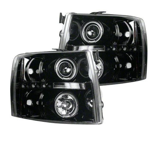 CCFL Halo Projector Headlights; Black Housing; Smoked Lens (07-14 Silverado 2500 HD)
