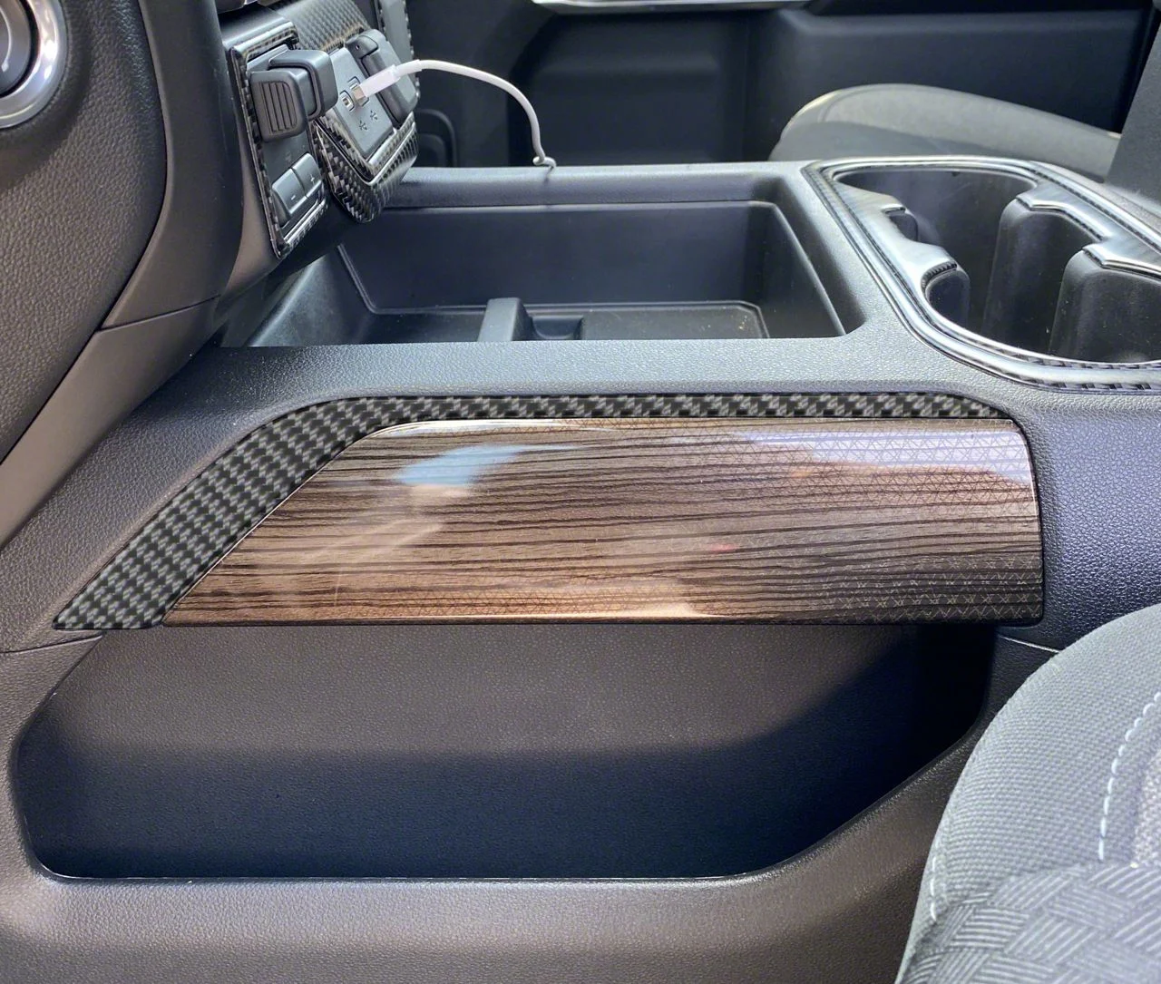 Center Console Accent Trim; Matte Domed Carbon Fiber (20-24 Silverado 2500 HD)