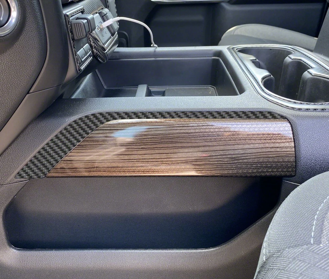 Center Console Accent Trim; Raw Carbon Fiber (20-24 Silverado 2500 HD)