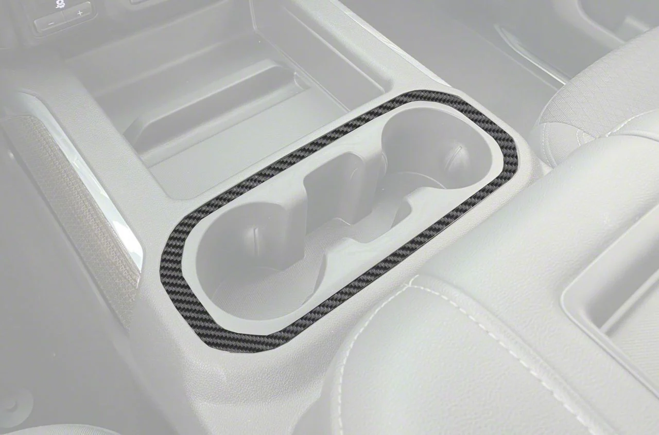 Center Console Cup Holder Surround Accent Trim; Raw Carbon Fiber (20-24 Silverado 2500 HD)