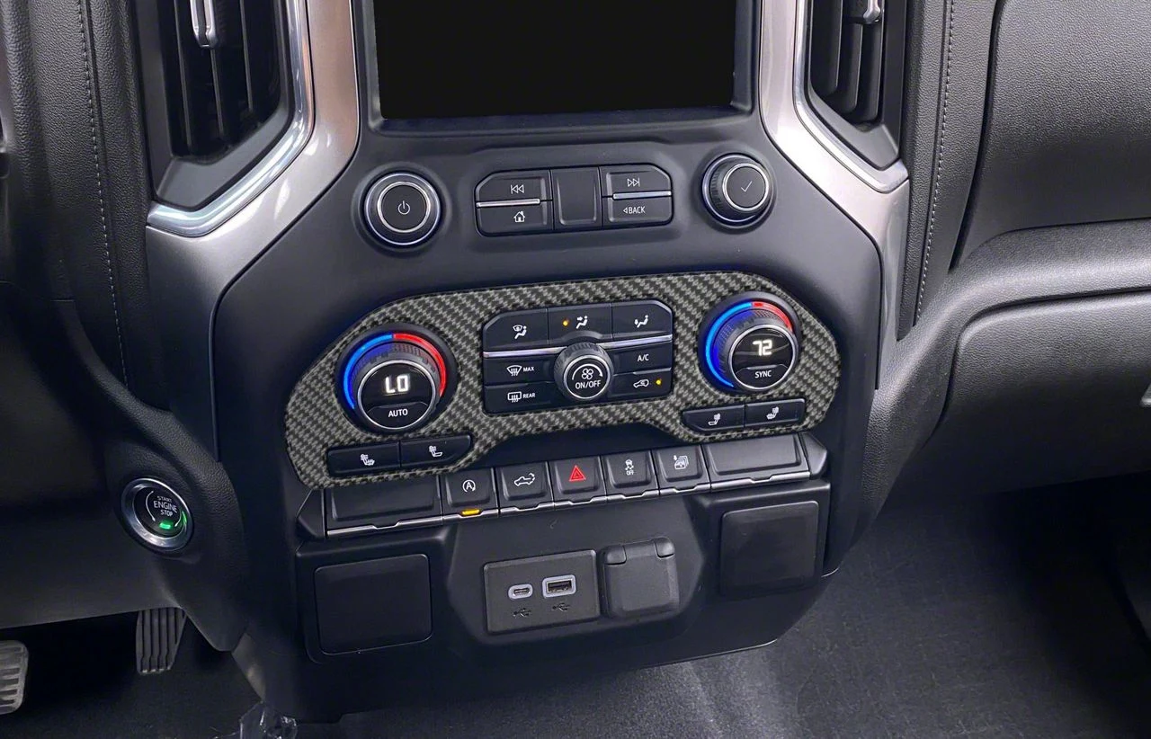 Center Dash Climate Control Accent Trim; Domed Carbon Fiber (20-26 Silverado 2500 HD)