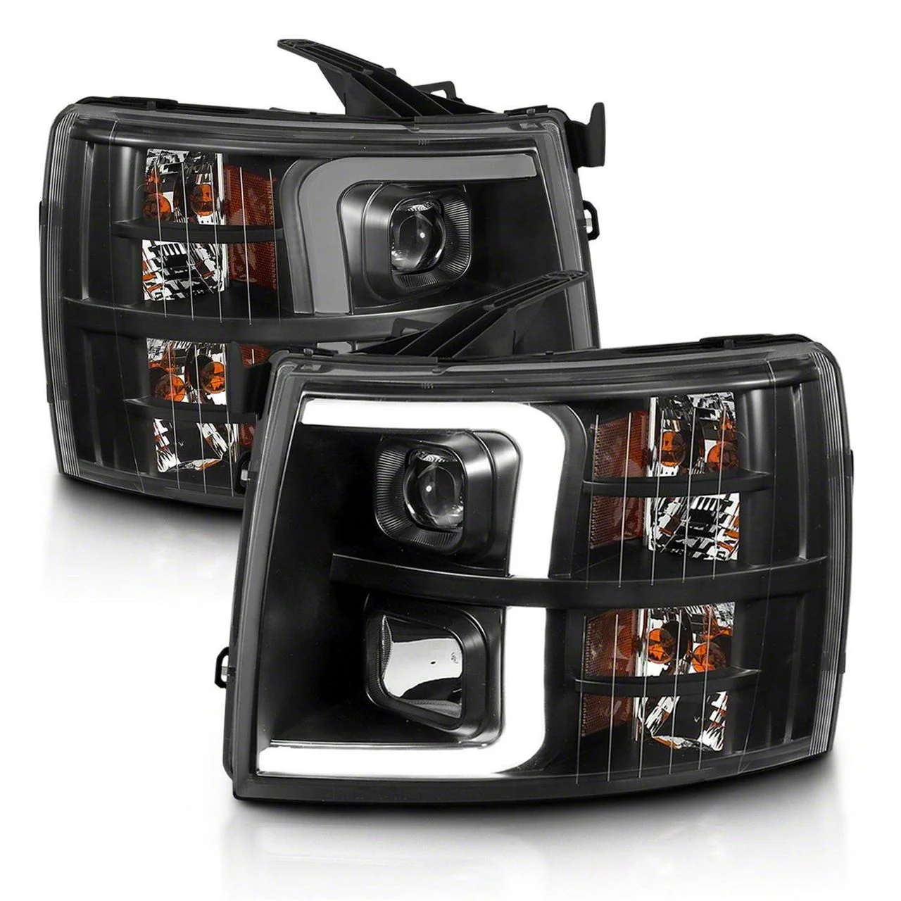 Plank Style Projector Headlights; Black Housing; Clear Lens (07-14 Silverado 2500 HD)