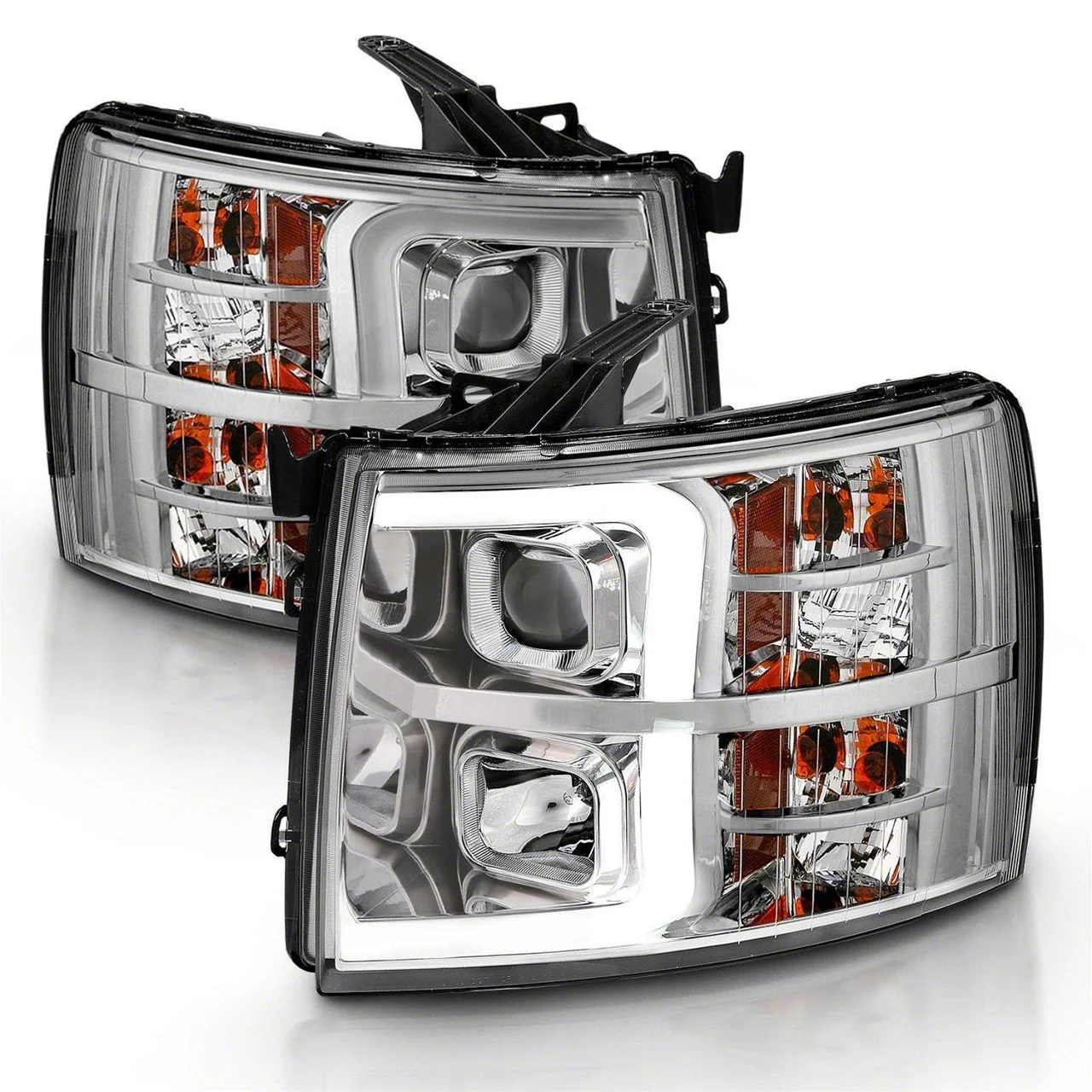 Plank Style Projector Headlights; Chrome Housing; Clear Lens (07-14 Silverado 2500 HD)
