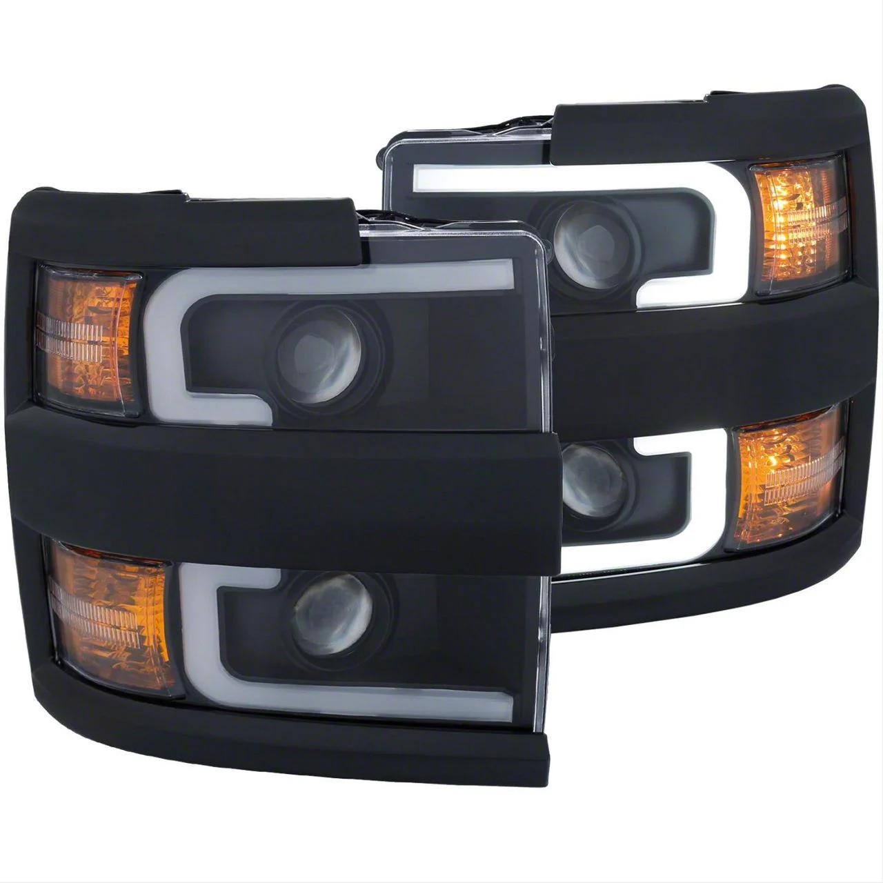 Plank Style Projector Headlights with Black Rim; Black Housing; Clear Lens (15-19 Silverado 2500 HD)