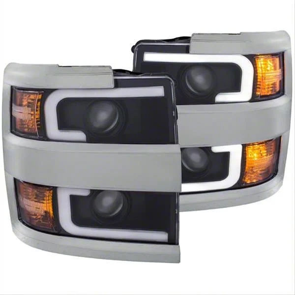 Plank Style Projector Headlights with Chrome Rim; Black Housing; Clear Lens (15-19 Silverado 2500 HD)
