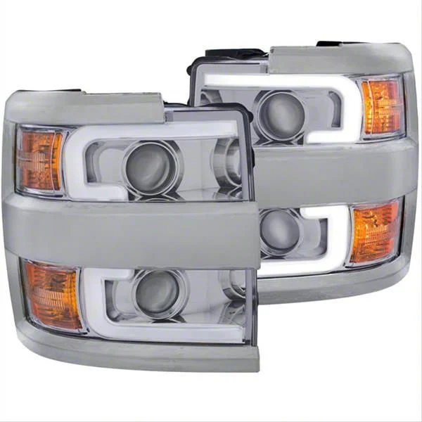 Plank Style Projector Headlights with Chrome Rim; Chrome Housing; Clear Lens (15-19 Silverado 2500 HD)