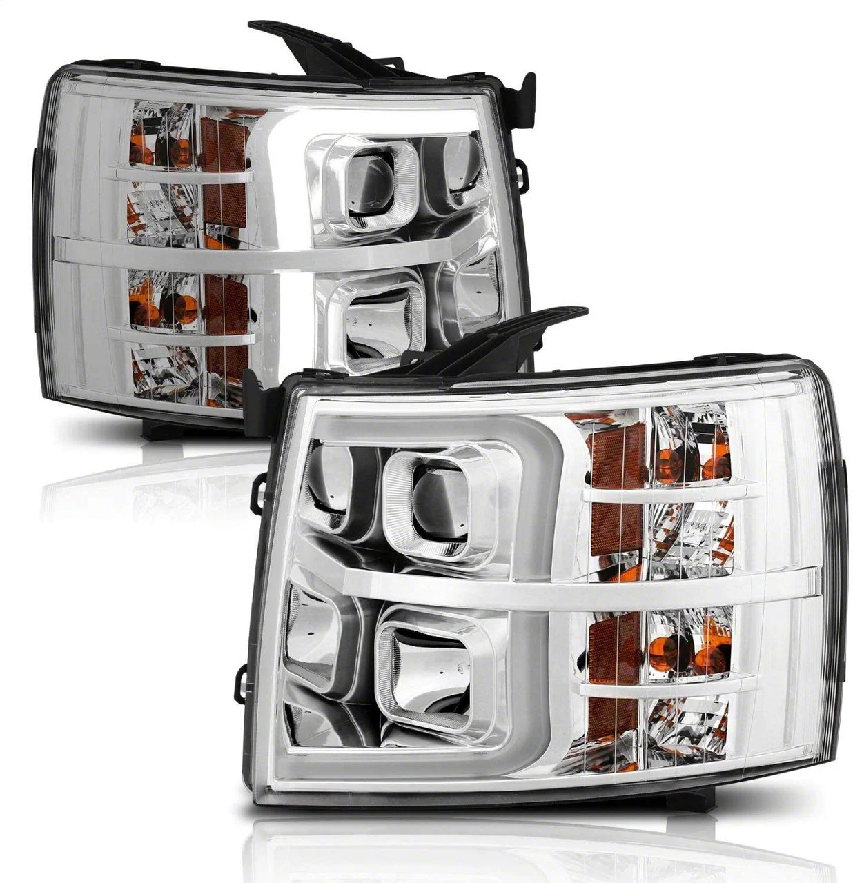 Plank Style Switchback Projector Headlights; Chrome Housing; Clear Lens (07-14 Silverado 2500 HD)