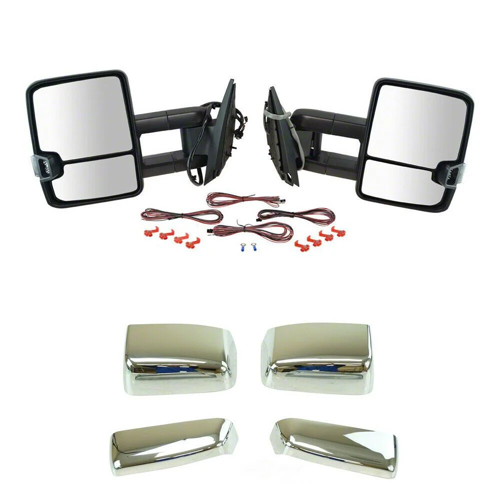 Powered Heated Manual Folding Towing Mirrors with Black and Chrome Caps (07-14 Silverado 2500 HD)