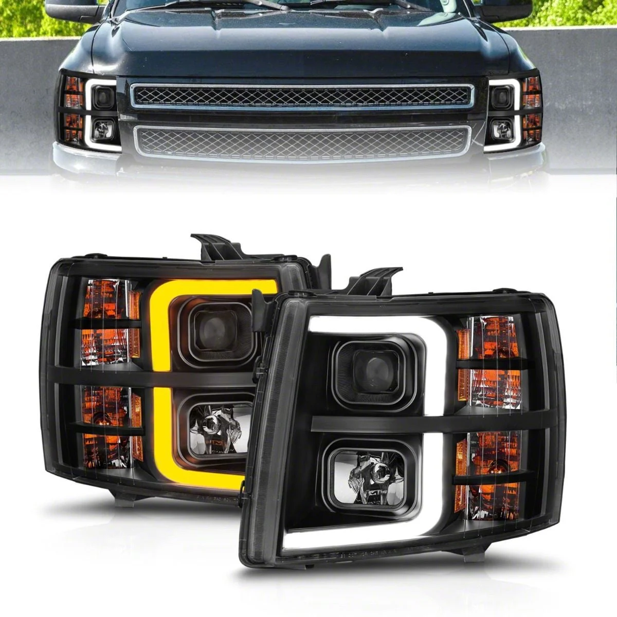 Sequential Light Bar Projector Headlights; Black Housing; Clear Lens (07-14 Silverado 2500 HD)