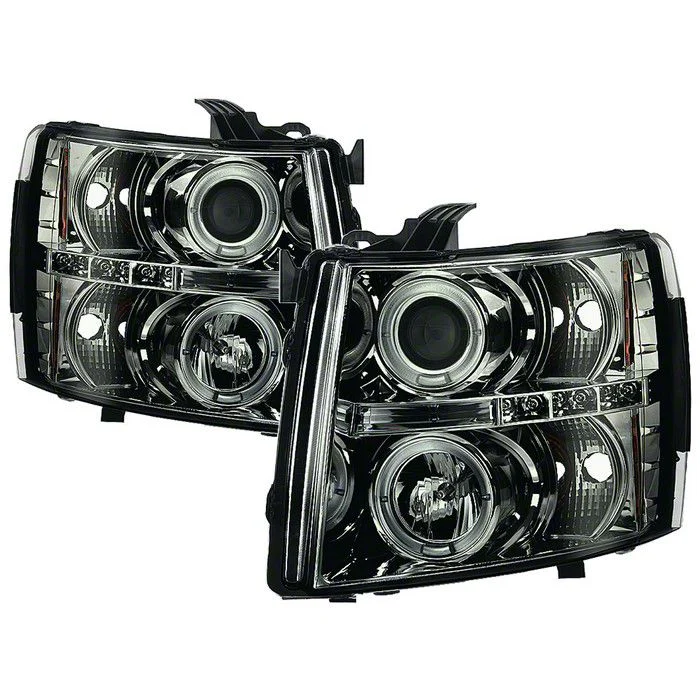 Signature Series LED Halo Projector Headlights; Chrome Housing; Smoked Lens (07-14 Silverado 2500 HD)