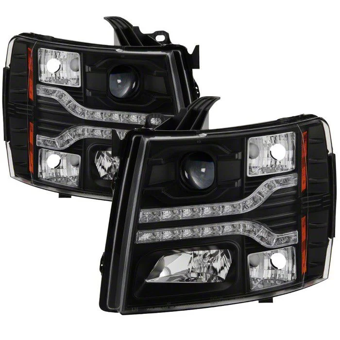 Signature Series Version 2 LED DRL Projector Headlights; Black (07-14 Silverado 2500 HD)