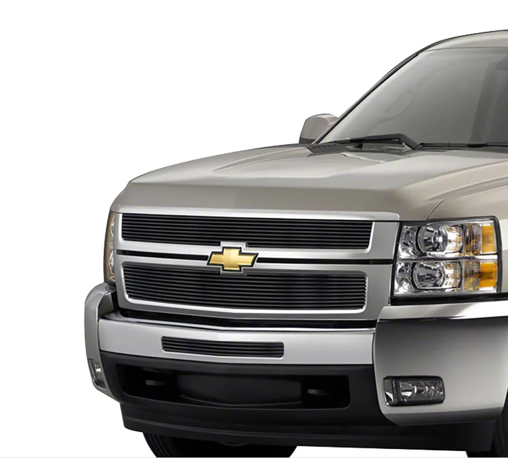 Stainless Steel Billet Upper and Top Bumper Grille Overlay; Black (07-10 Silverado 2500 HD)