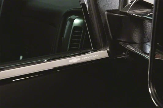 Putco Stainless Steel Window Trim with Bowtie Logo (15-19 Silverado 2500 HD Double Cab)