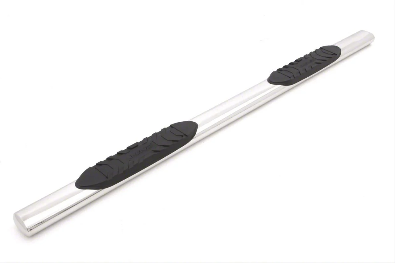 5-Inch Oval Straight Nerf Side Step Bars; Polished Stainless (07-14 Silverado 2500 HD Crew Cab)