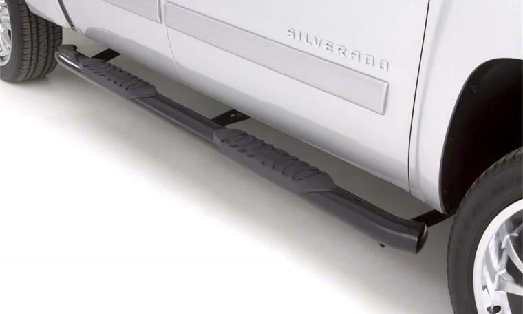 5-Inch Oval Curved Nerf Side Step Bars; Black (07-14 Silverado 2500 HD Extended Cab)