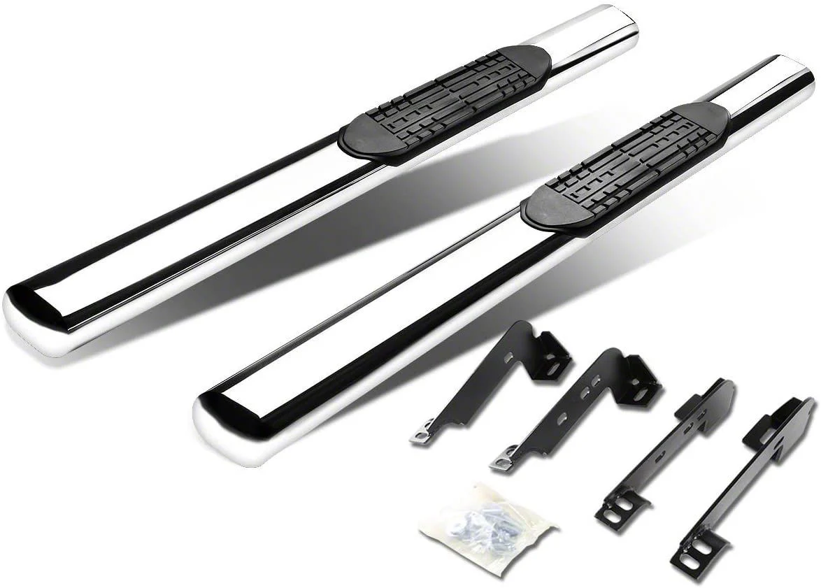 4-Inch Straight Nerf Side Step Bars; Stainless Steel (07-14 Silverado 3500 HD Regular Cab)
