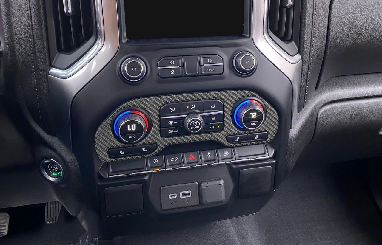 Center Dash Climate Control Accent Trim; Domed Carbon Fiber (20-26 Silverado 3500 HD)
