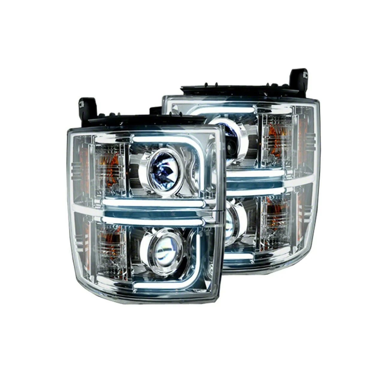 OLED Halo Projector Headlights; Chrome Housing; Clear Lens (15-19 Silverado 3500 HD)