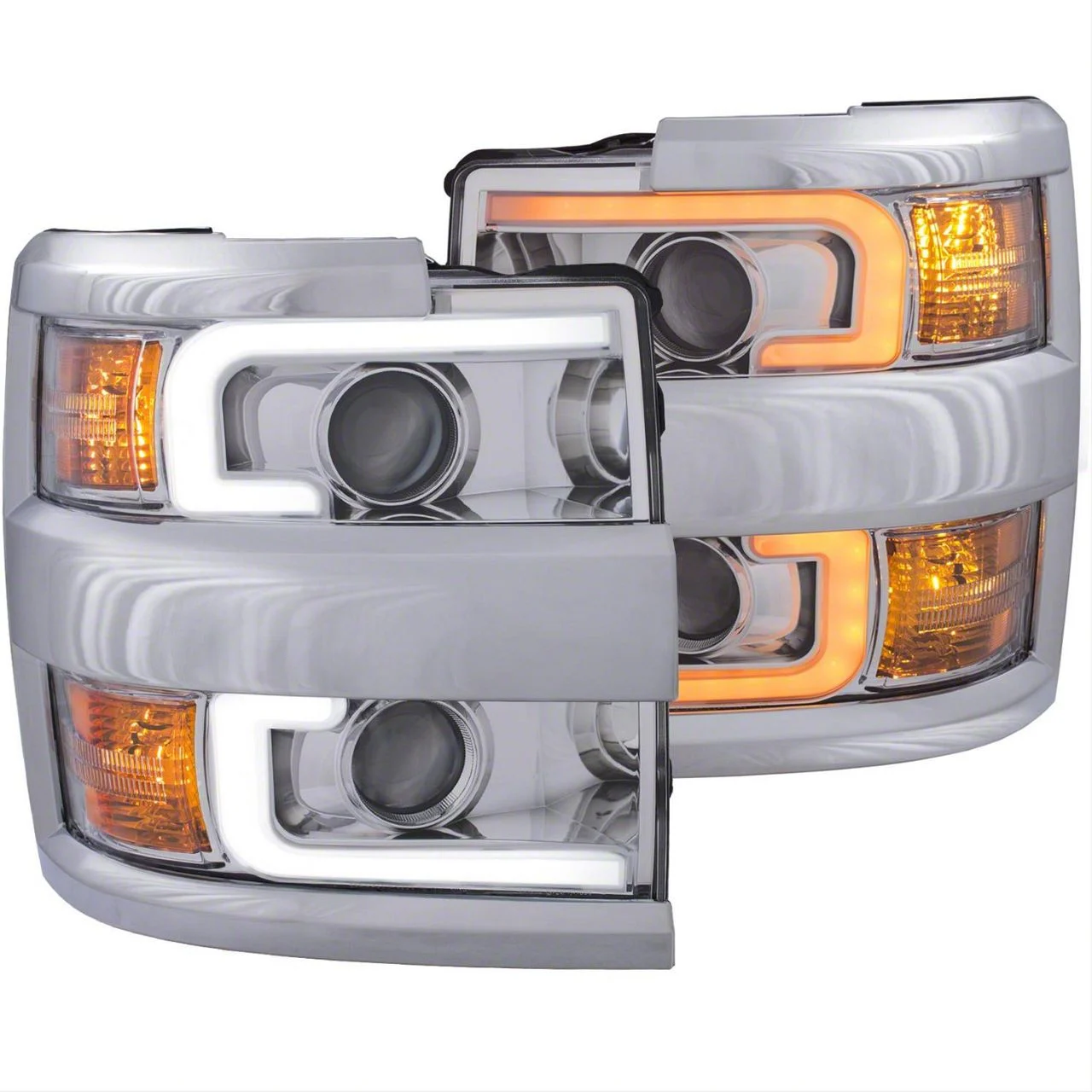 Plank Style Switchback Projector Headlights; Chrome Housing; Clear Lens (15-19 Silverado 3500 HD)