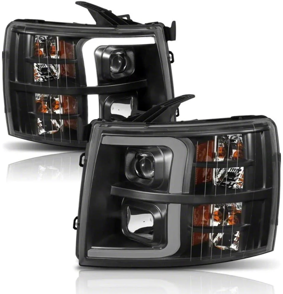 Plank Style Switchback Projector Headlights; Black Housing; Clear Lens (07-14 Silverado 3500 HD)