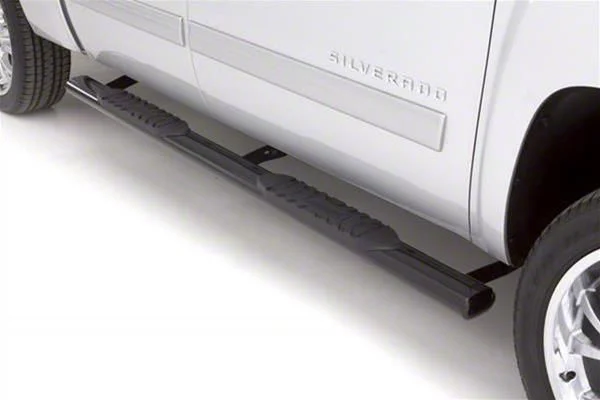 5-Inch Oval Straight Nerf Side Step Bars; Black (07-19 Silverado 3500 HD Extended/Double Cab)