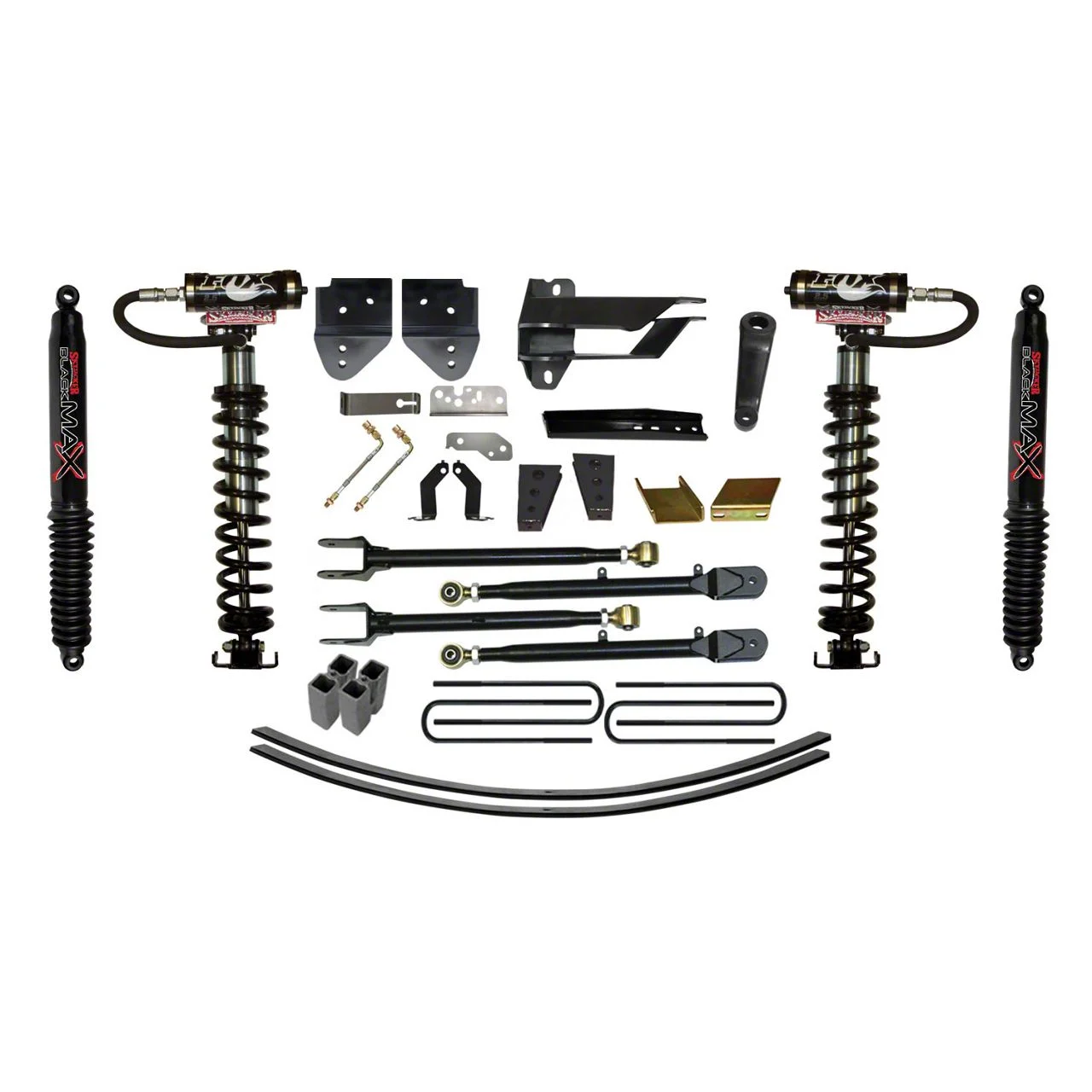 SkyJacker 8.50-Inch Coil-Over Kit with 4-Link Conversion, Lift Blocks, Rear Add-A-Leaf Springs and Black MAX Shocks (17-22 4WD F-350 Super Duty)