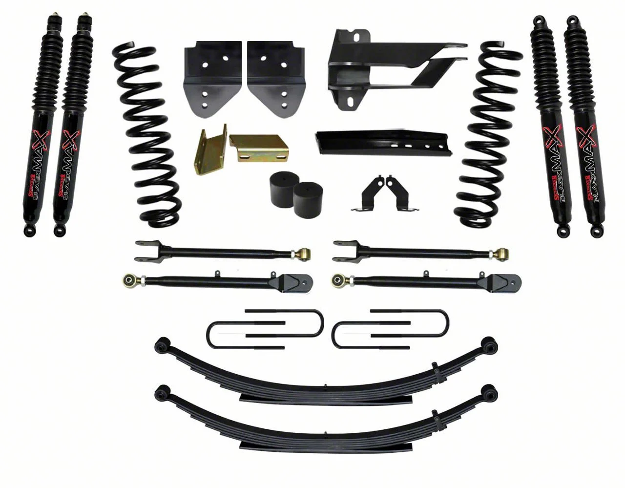 SkyJacker 4-Inch 4-Link Suspension Lift Kit with Rear Leaf Springs and Black MAX Shocks (17-22 4WD 6.7L Powerstroke F-250 Super Duty)