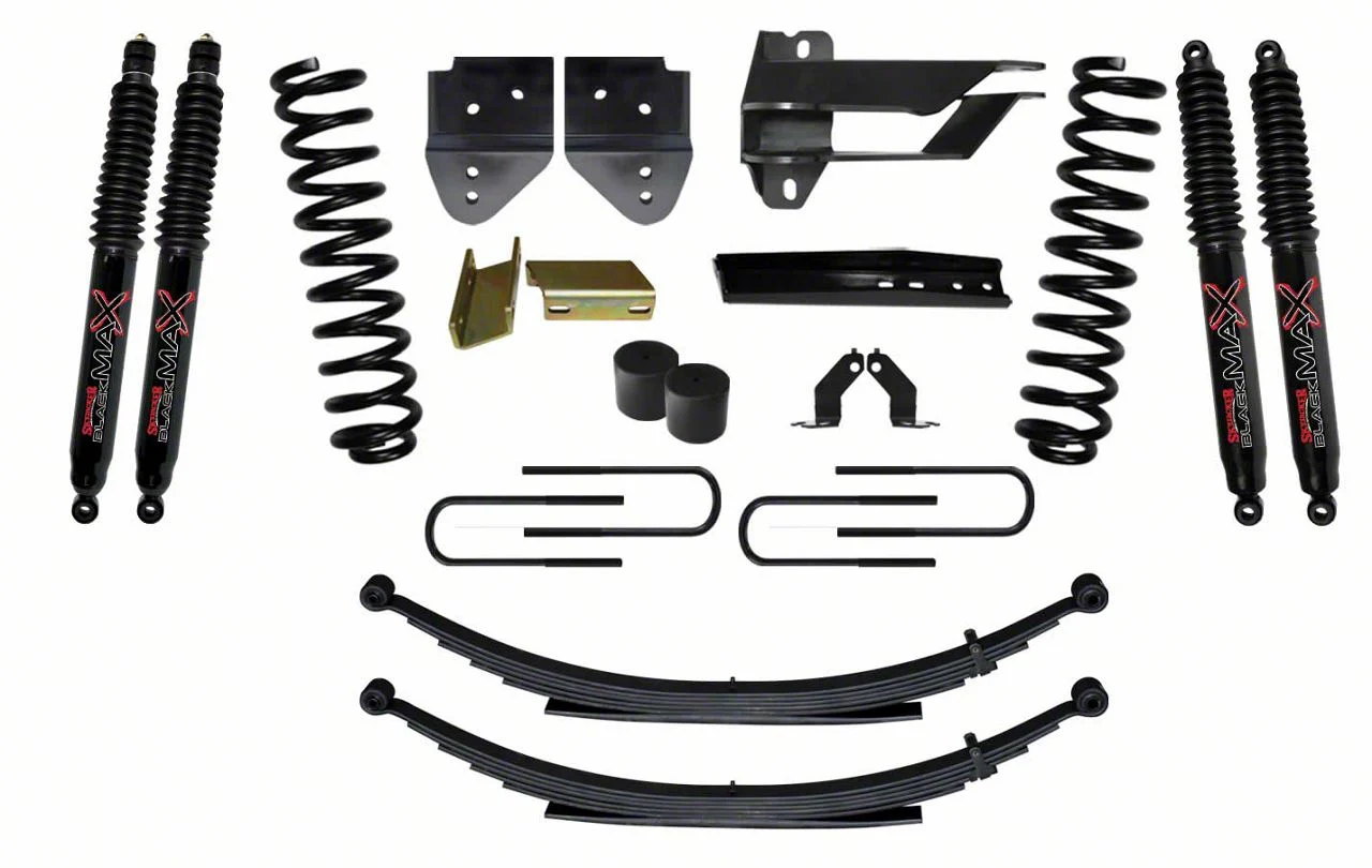 SkyJacker 4-Inch Suspension Lift Kit with Rear Leaf Springs and Black MAX Shocks (17-22 4WD 6.7L Powerstroke F-250 Super Duty)
