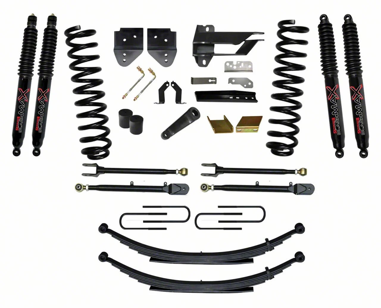 SkyJacker 6-Inch 4-Link Suspension Lift Kit with Rear Leaf Springs and Black MAX Shocks (17-22 4WD 6.2L F-250 Super Duty)