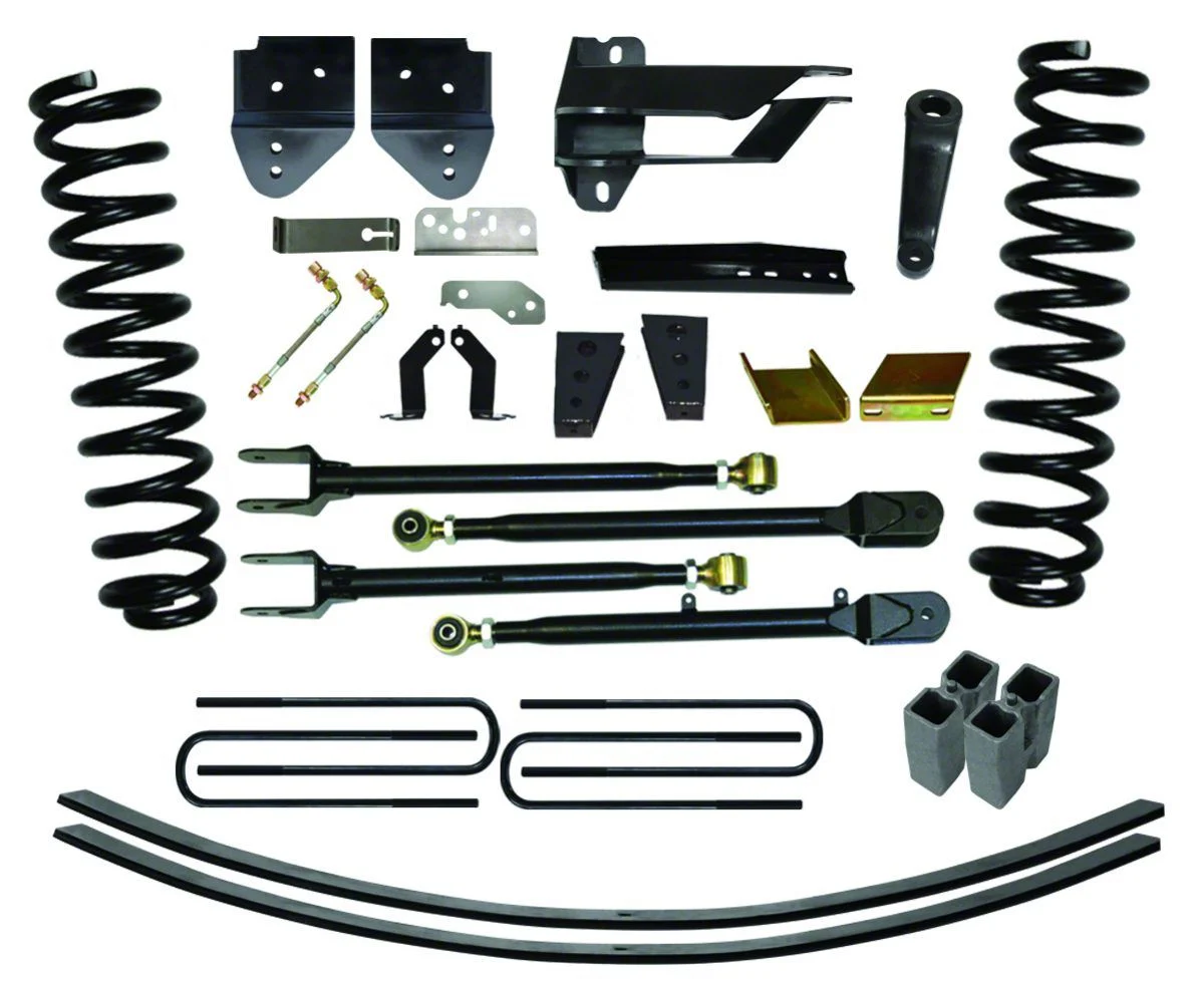 SkyJacker 8.50-Inch 4-Link Suspension Lift Kit with Rear Add-A-Leaf Springs and Black MAX Shocks (17-22 4WD 6.2L F-250 Super Duty)