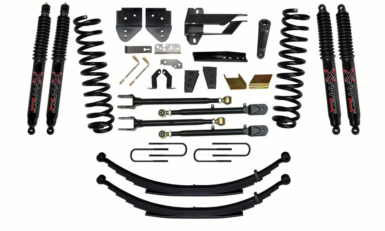 SkyJacker 8.50-Inch 4-Link Suspension Lift Kit with Rear Leaf Springs and Black MAX Shocks (17-22 4WD 6.2L F-250 Super Duty)