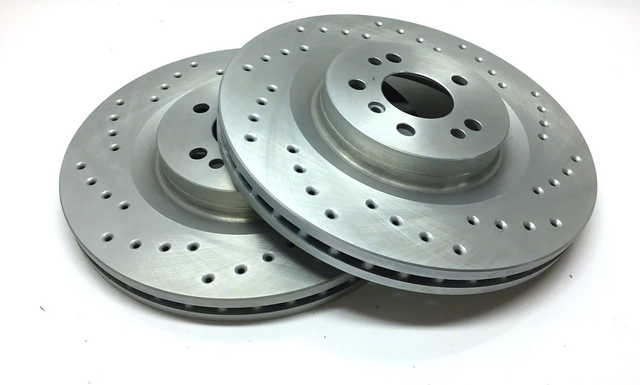 SP Performance Cross-Drilled Rotors with Silver Zinc Plating; Front Pair (05-06 Sierra 1500 w/ Rear Drum Brakes; 07-18 Sierra 1500)