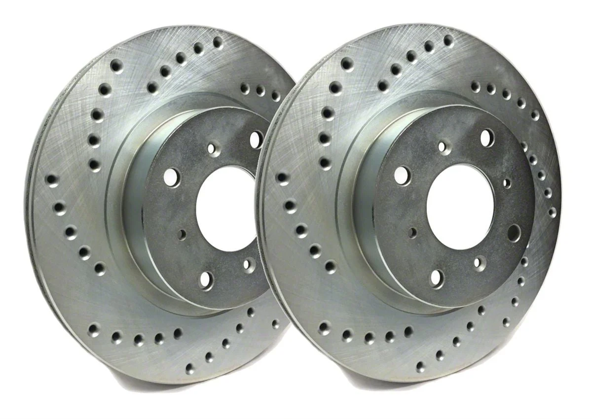 SP Performance Cross-Drilled Rotors with Silver Zinc Plating; Rear Pair (04-14 F-150; 15-20 F-150 w/ Manual Parking Brake)