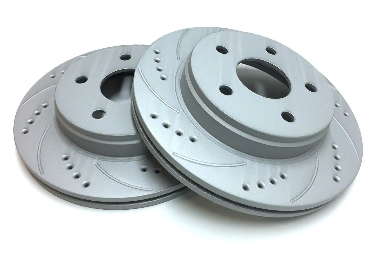 SP Performance Cross-Drilled and Slotted Rotors with Gray ZRC Coating; Rear Pair (07-18 Sierra 1500)