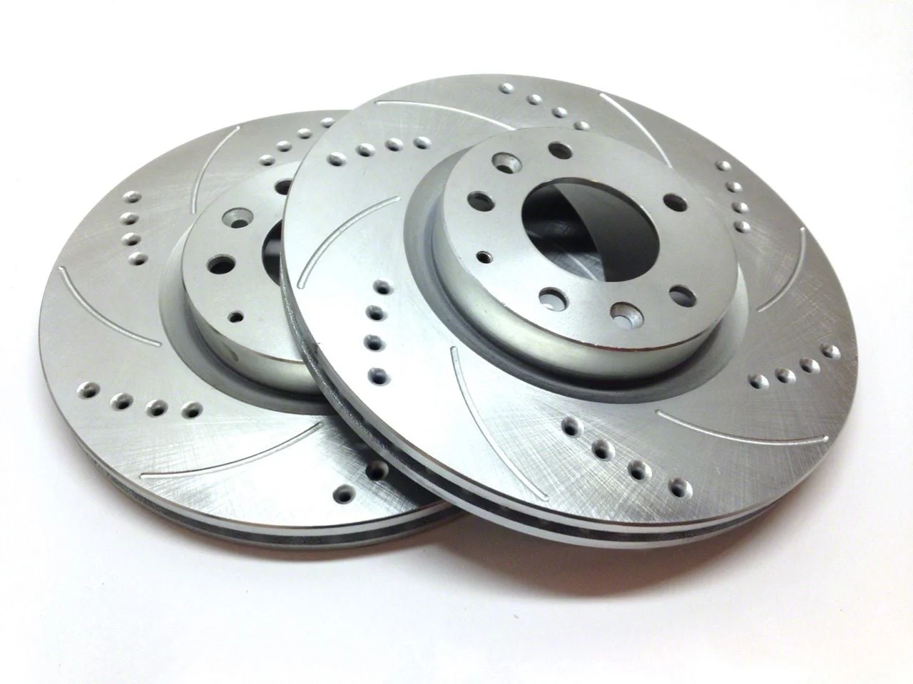 SP Performance Cross-Drilled and Slotted Rotors with Silver Zinc Plating; Front Pair (05-06 Sierra 1500 w/ Rear Drum Brakes; 07-18 Sierra 1500)