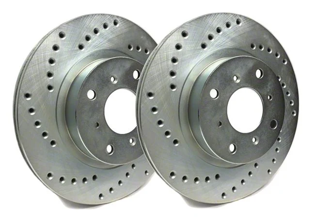 SP Performance Cross-Drilled 6-Lug Rotors with Silver ZRC Coating; Rear Pair (18-20 F-150 w/ Electric Parking Brake)