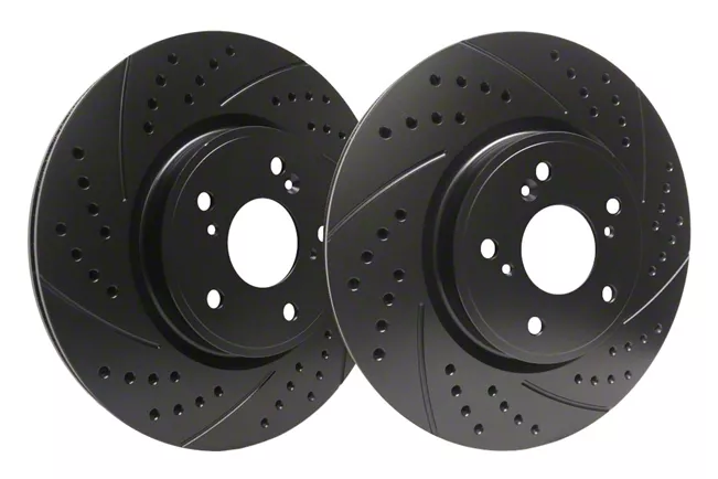 SP Performance Double Drilled and Slotted 6-Lug Rotors with Black Zinc Plating; Front Pair (05-06 Silverado 1500 w/ Rear Drum Brakes; 07-18 Silverado 1500)