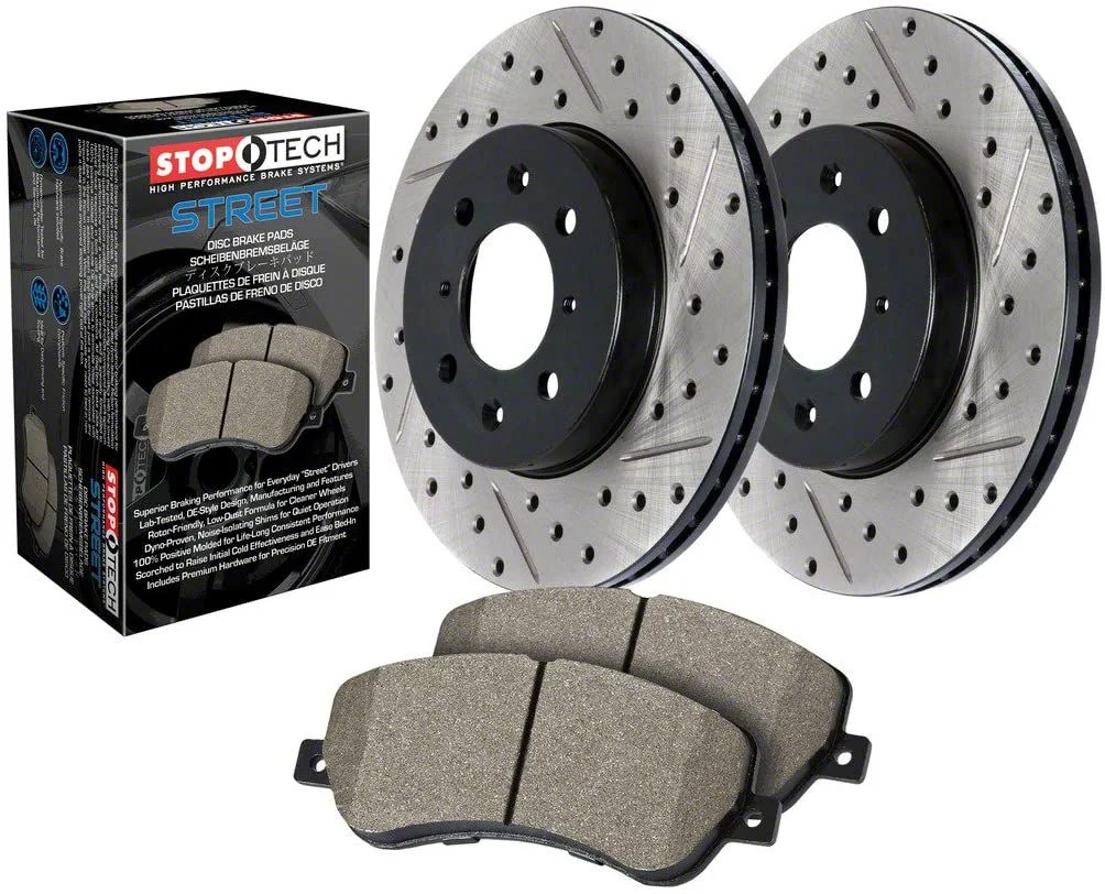 StopTech Street Axle Drilled and Slotted 6-Lug Brake Rotor and Pad Kit; Front (10-20 F-150)