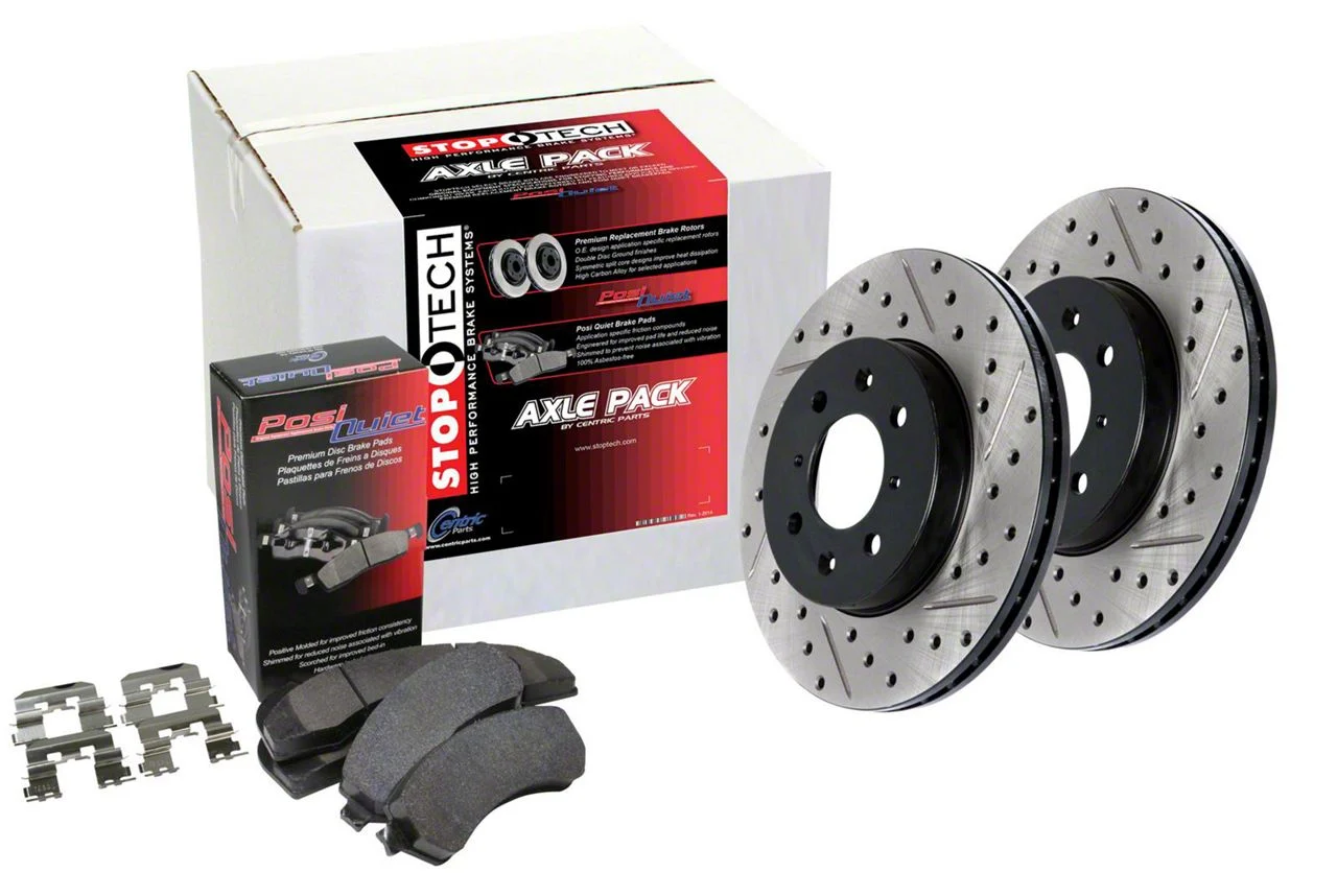 StopTech Street Axle Drilled and Slotted 6-Lug Brake Rotor and Pad Kit; Rear (12-14 F-150; 15-20 F-150 w/ Manual Parking Brake)