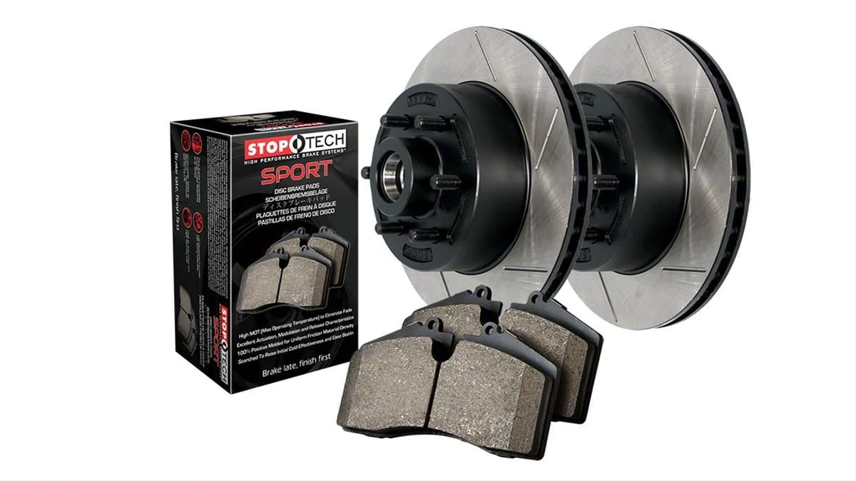 StopTech Truck Axle Slotted 6-Lug Brake Rotor and Pad Kit; Front and Rear (04-08 4WD F-150)