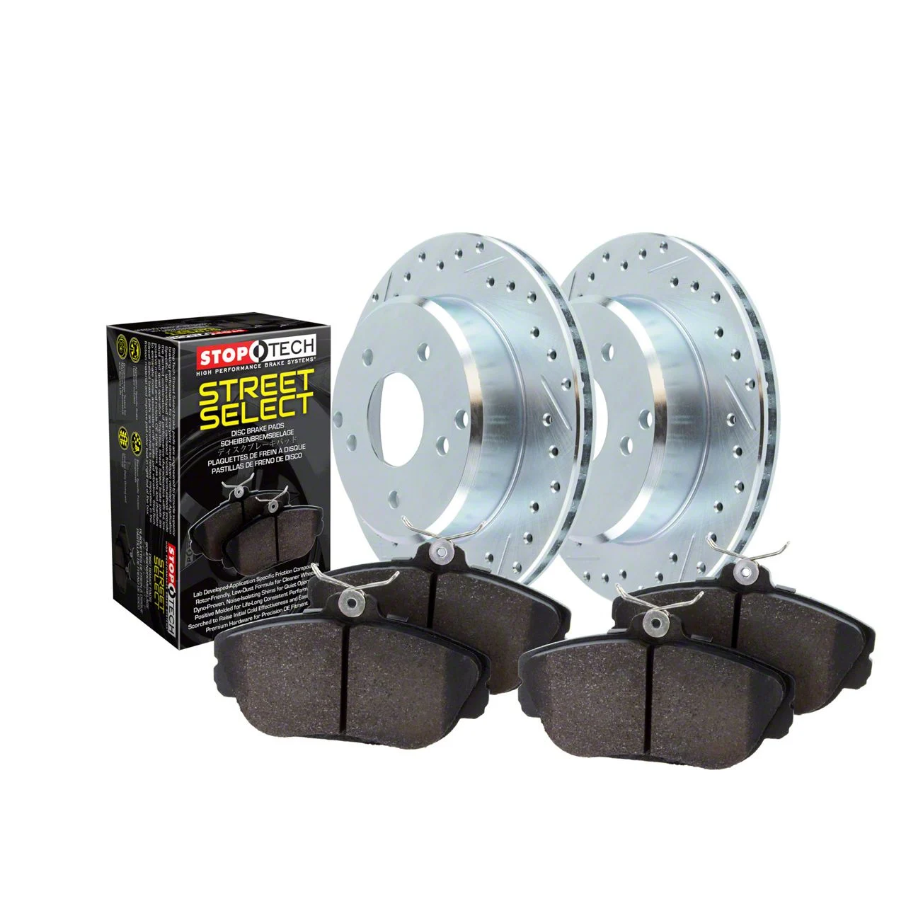 StopTech Sport Axle Drilled and Slotted 6-Lug Brake Rotor and Pad Kit; Front (05-06 Silverado 1500 w/ Rear Drum Brakes; 07-18 Silverado 1500)