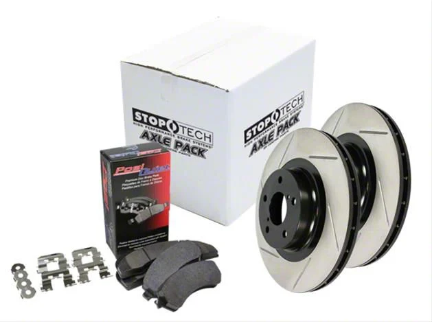 StopTech Street Axle Slotted 6-Lug Brake Rotor and Pad Kit; Rear (14-18 Silverado 1500)