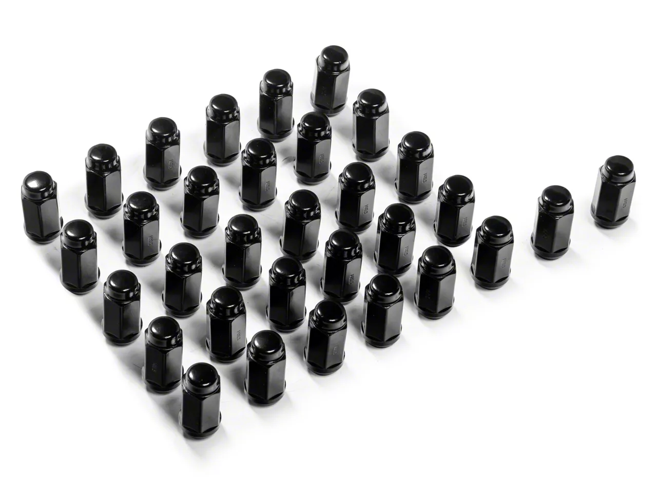 Bulge Black Acorn Lug Nut Kit; 14mm x 1.5; Set of 32 (05-26 F-250 Super Duty)