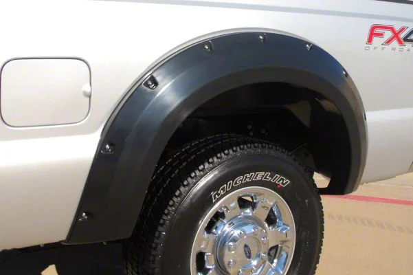 Elite Series Rivet Style Fender Flares; Rear; Smooth Black (11-16 F-250 Super Duty)