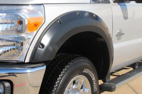 Elite Series Rivet Style Fender Flares; Front; Textured Black (11-16 F-250 Super Duty)