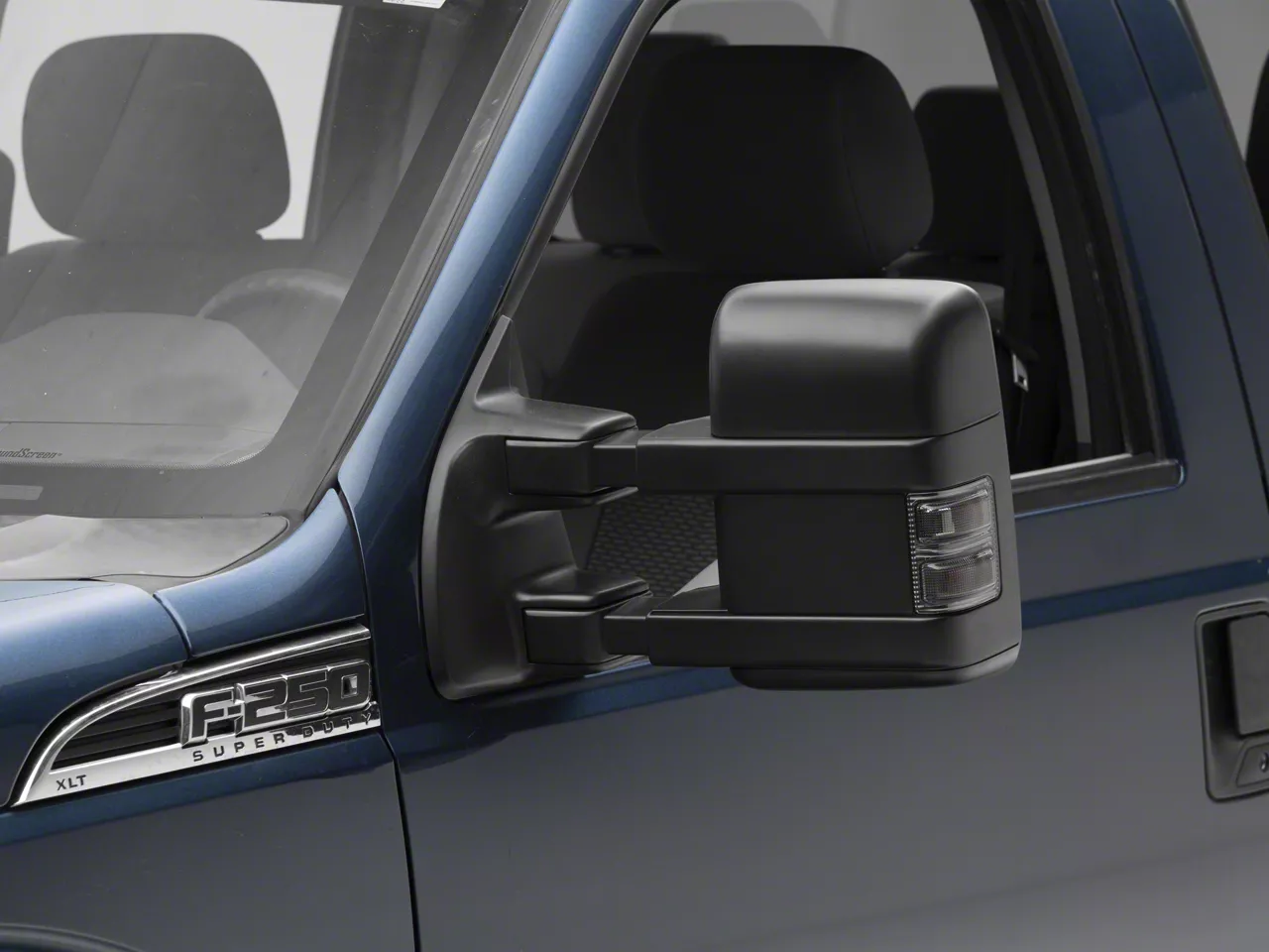 Powered Heated Power Folding Towing Mirrors; Textured Black (11-16 F-250 Super Duty)
