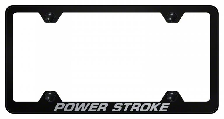 Powerstroke Laser Etched Wide Body License Plate Frame; Black (Universal; Some Adaptation May Be Required)